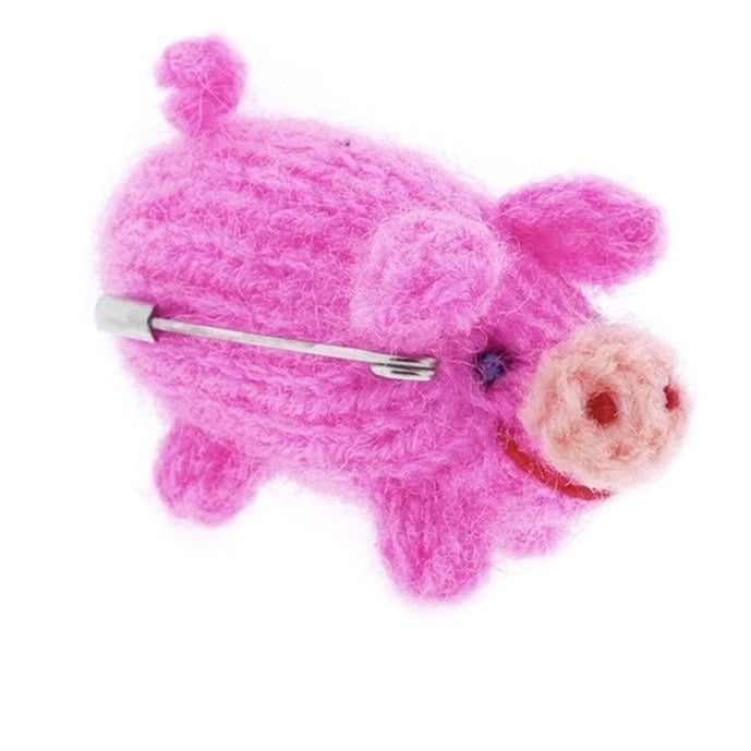 Broche, gebreid varkentje, knalroze