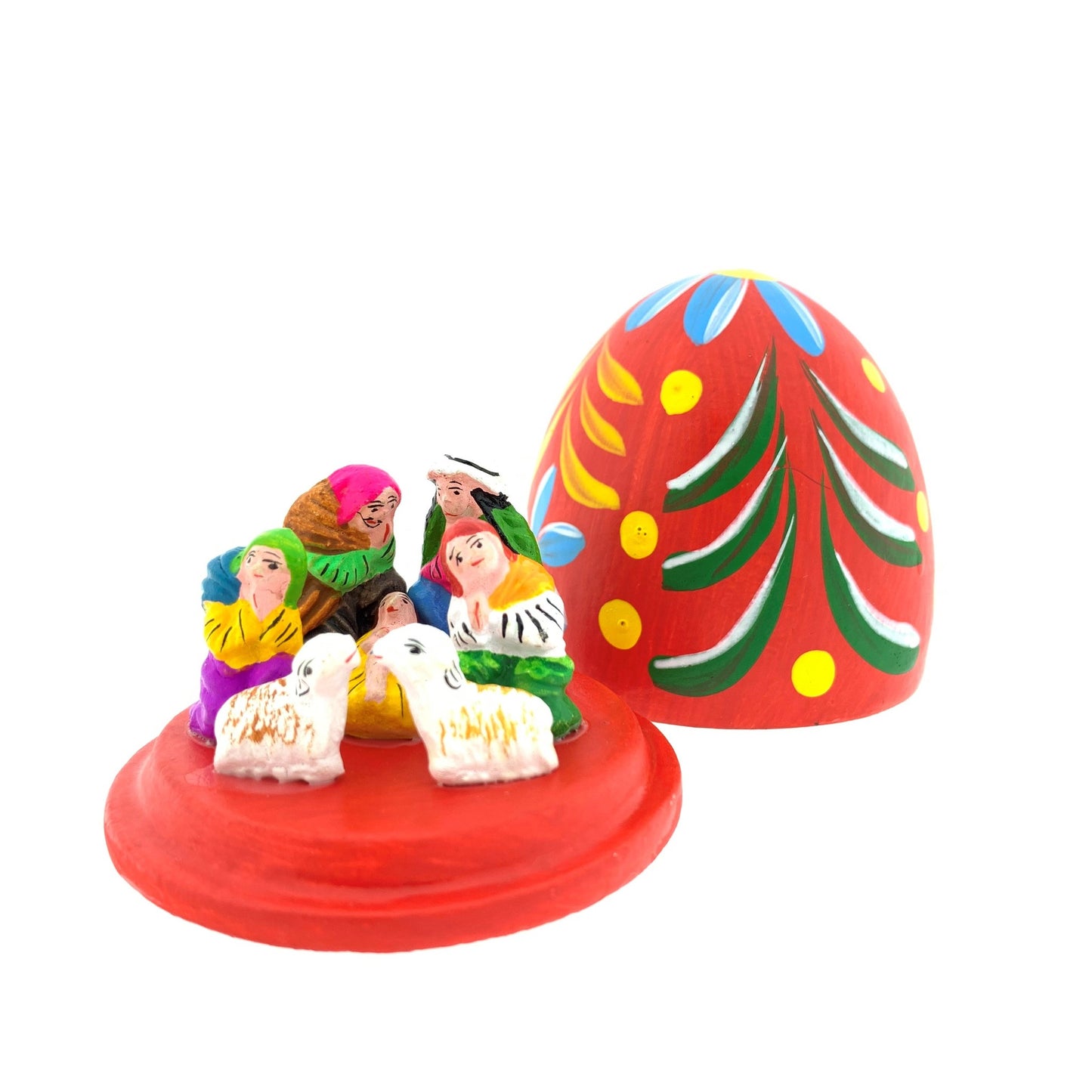 Kerststal ei, uitbundige versie in stolp
