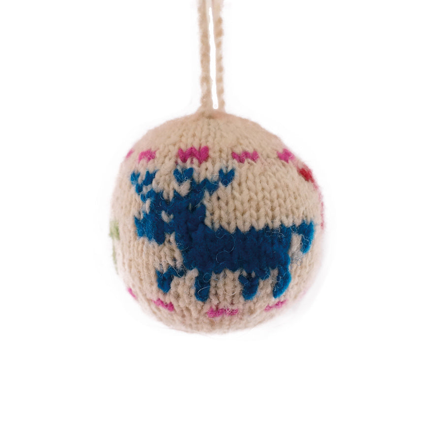 Kerstbal hertmotief gekleurd, 100% schapenwol