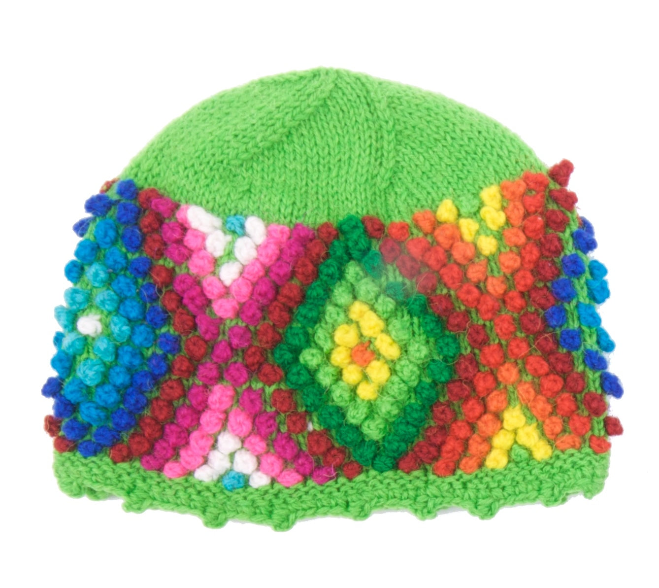 Kindermuts multicolor met bolletjes.